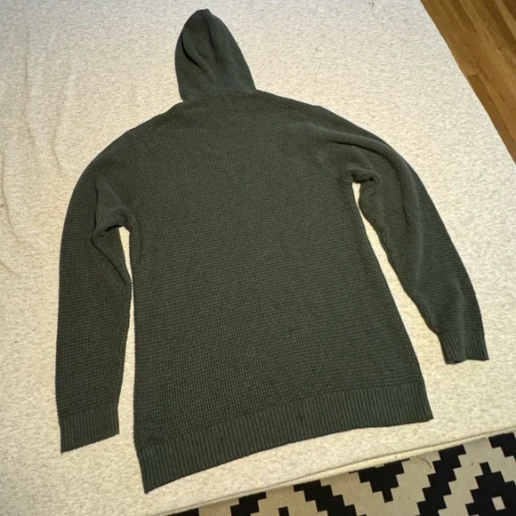 Marine Layer Waffle Knit Wool Cotton Blend Pullover Hoodie Green XL - Picture 7 of 15